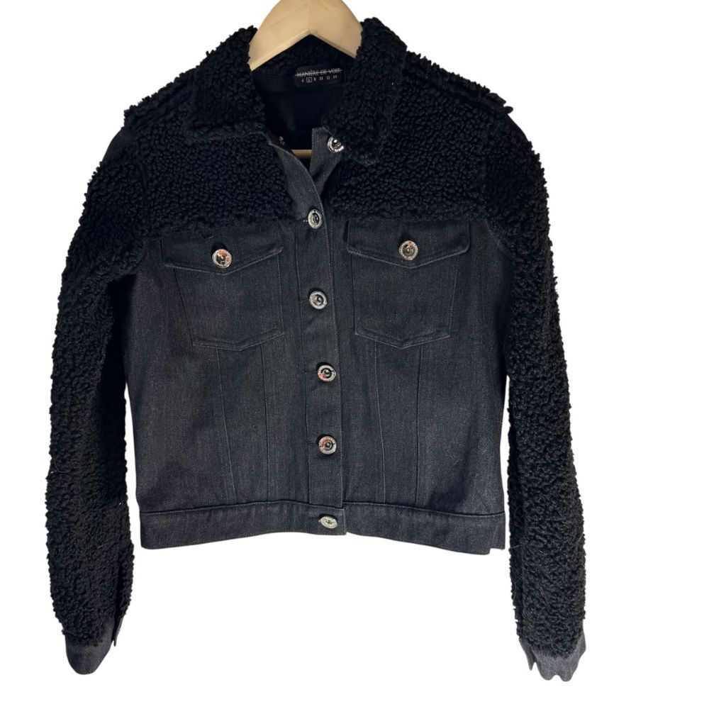 Manier De Voir NWOT Women's Black Denim/Boucle Jacket Sz 6